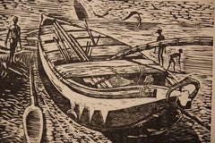 "Fanti Fishing Boat" Modern Abstract Figurative Woodcut Print 47 of 86