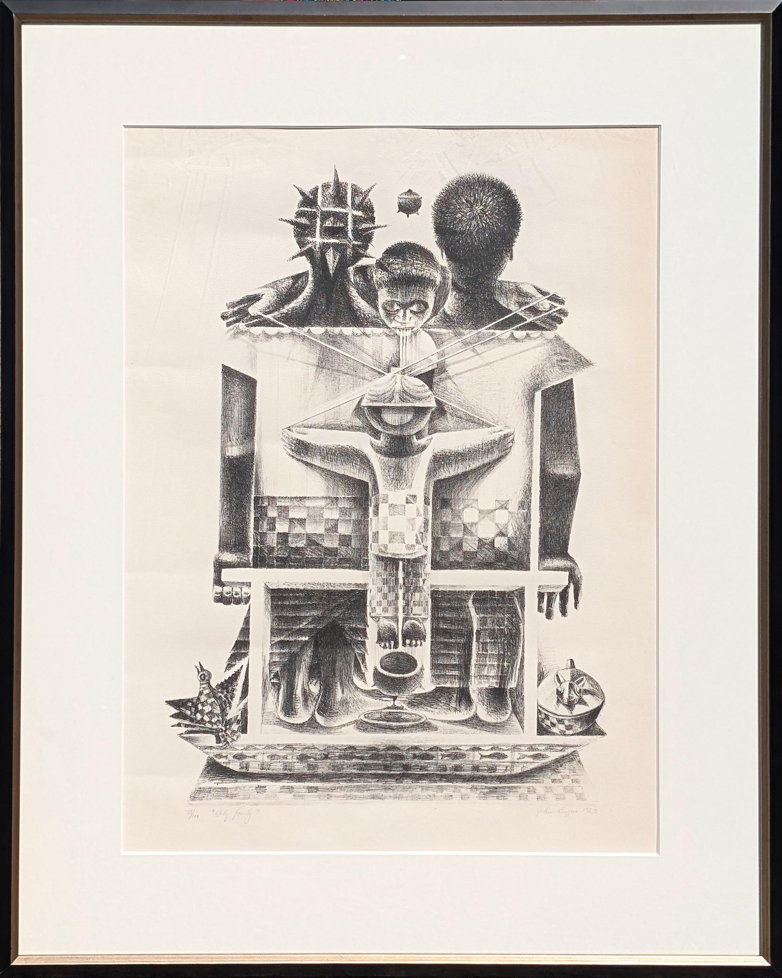 Figurative Print di John Thomas Biggers - "Sacra Famiglia" Litografia figurativa in bianco e nero Edizione 89/100