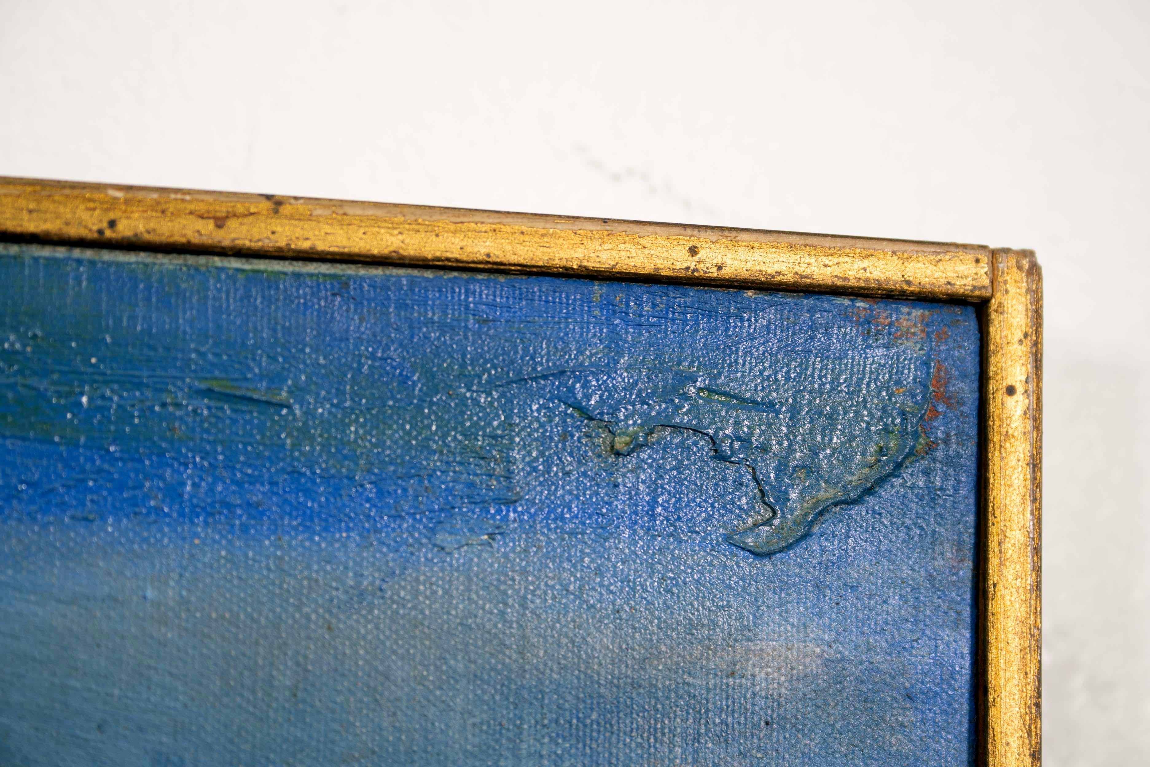 John Thomas Nature morte bleue et orange Signée Peinture à l'huile moderne sur toile 1958 en vente 1