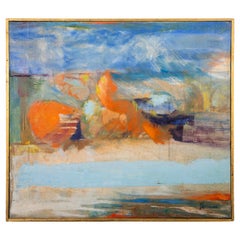 John Thomas Blue and Orange Still Life Signed Modern Oil Painting on Canvas 1958