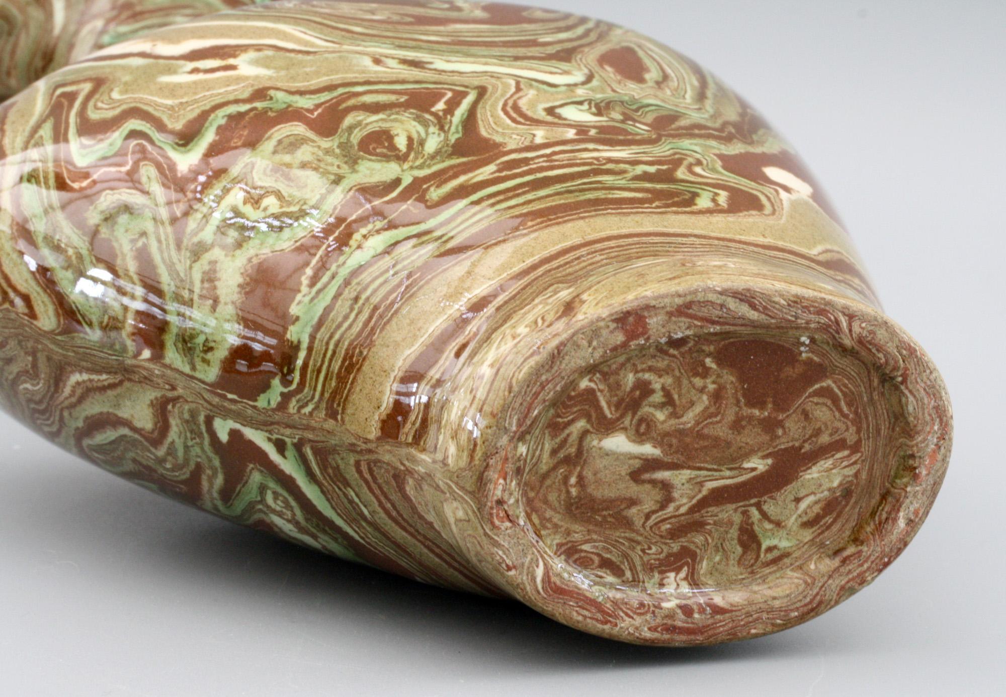 Glazed John Thomas Morton English Heart Shaped Agateware Revival Pottery Vase