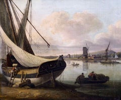 John Thomas Serres, Fine Harbour Painting, Signed, 19th Century