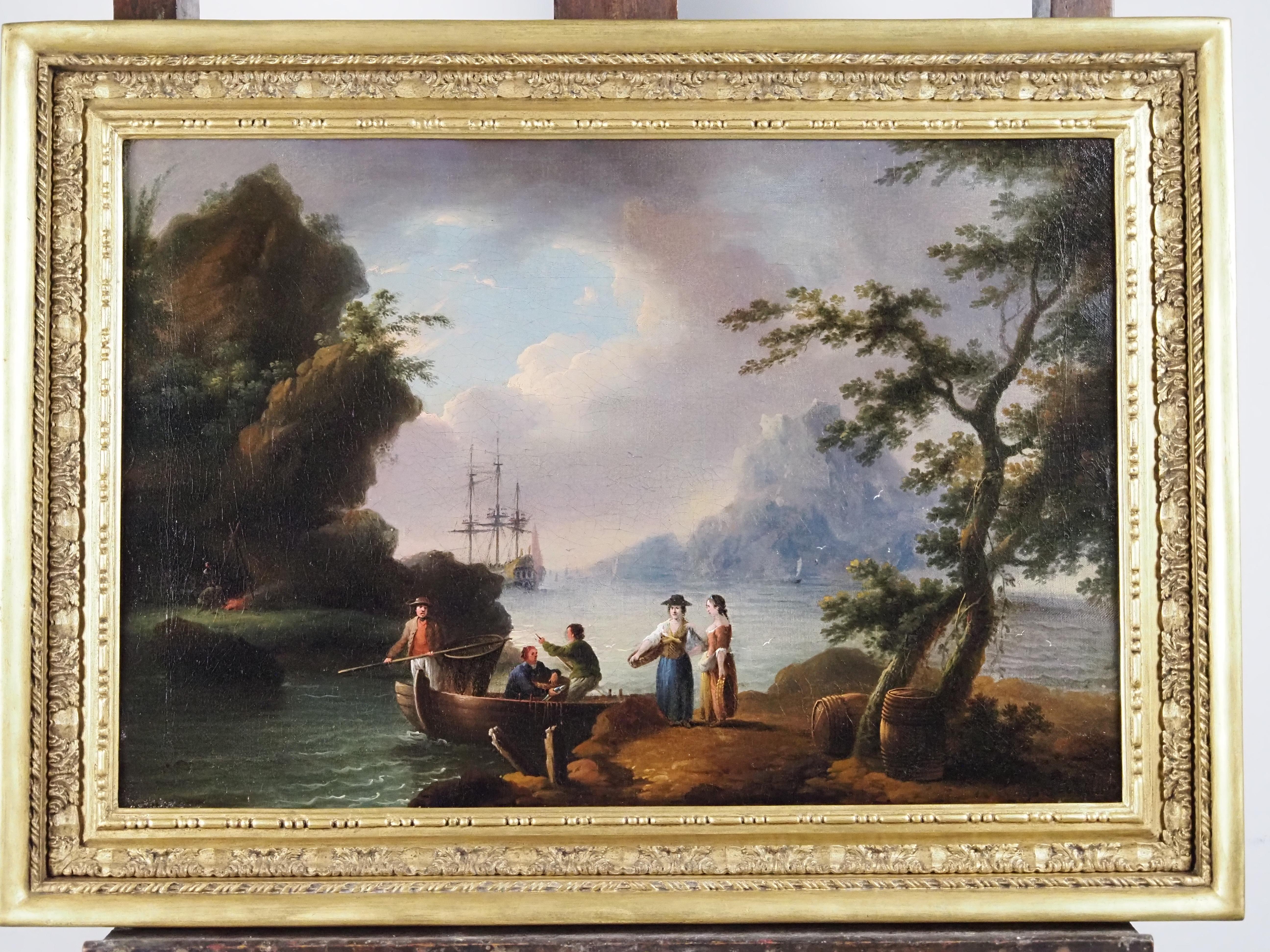Fisherfolk unloading the days catch - Old Masters Painting by John Thomas Serres