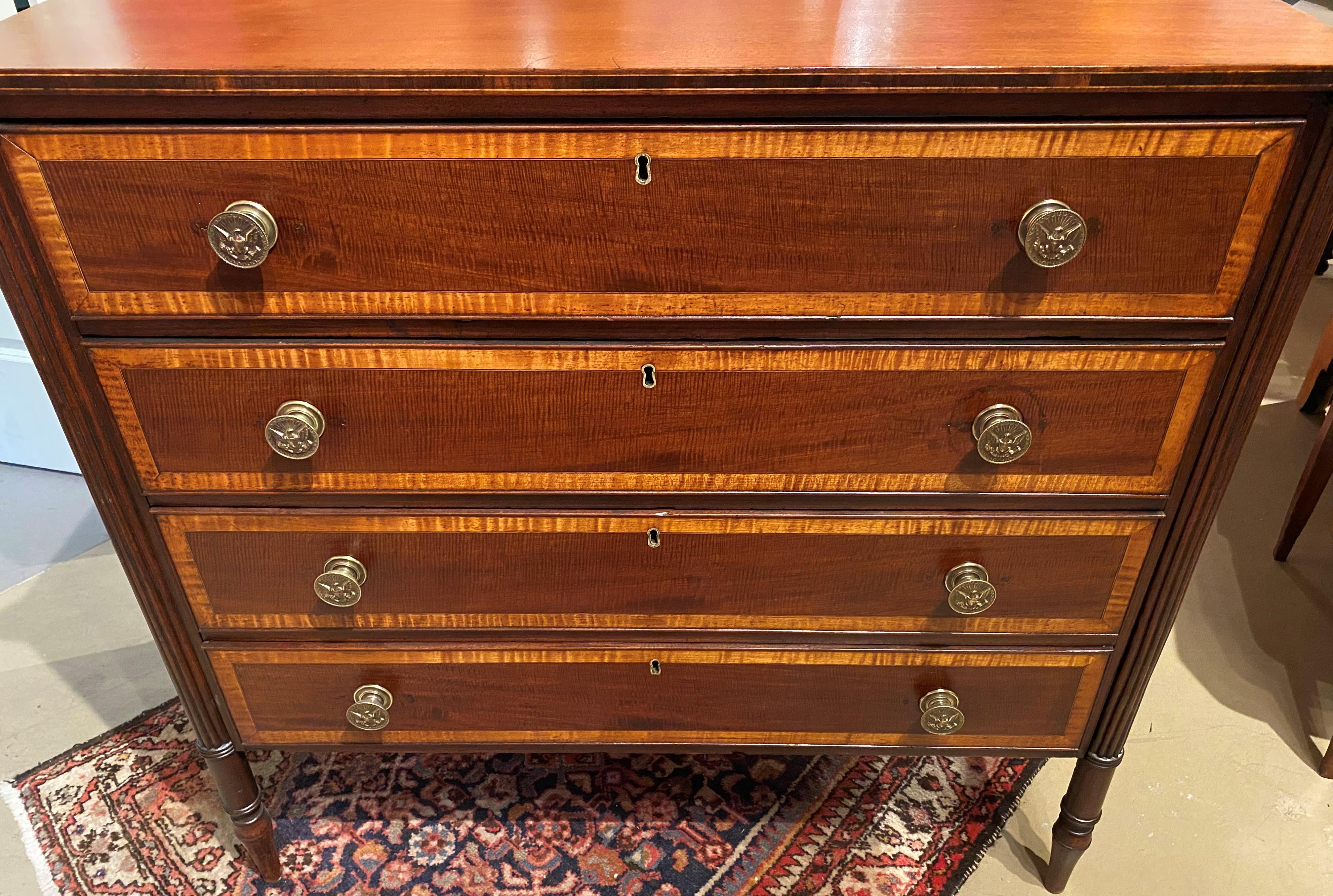 Federal Seymour School Four-Drawer Chest in Mahogany with Nice Banding