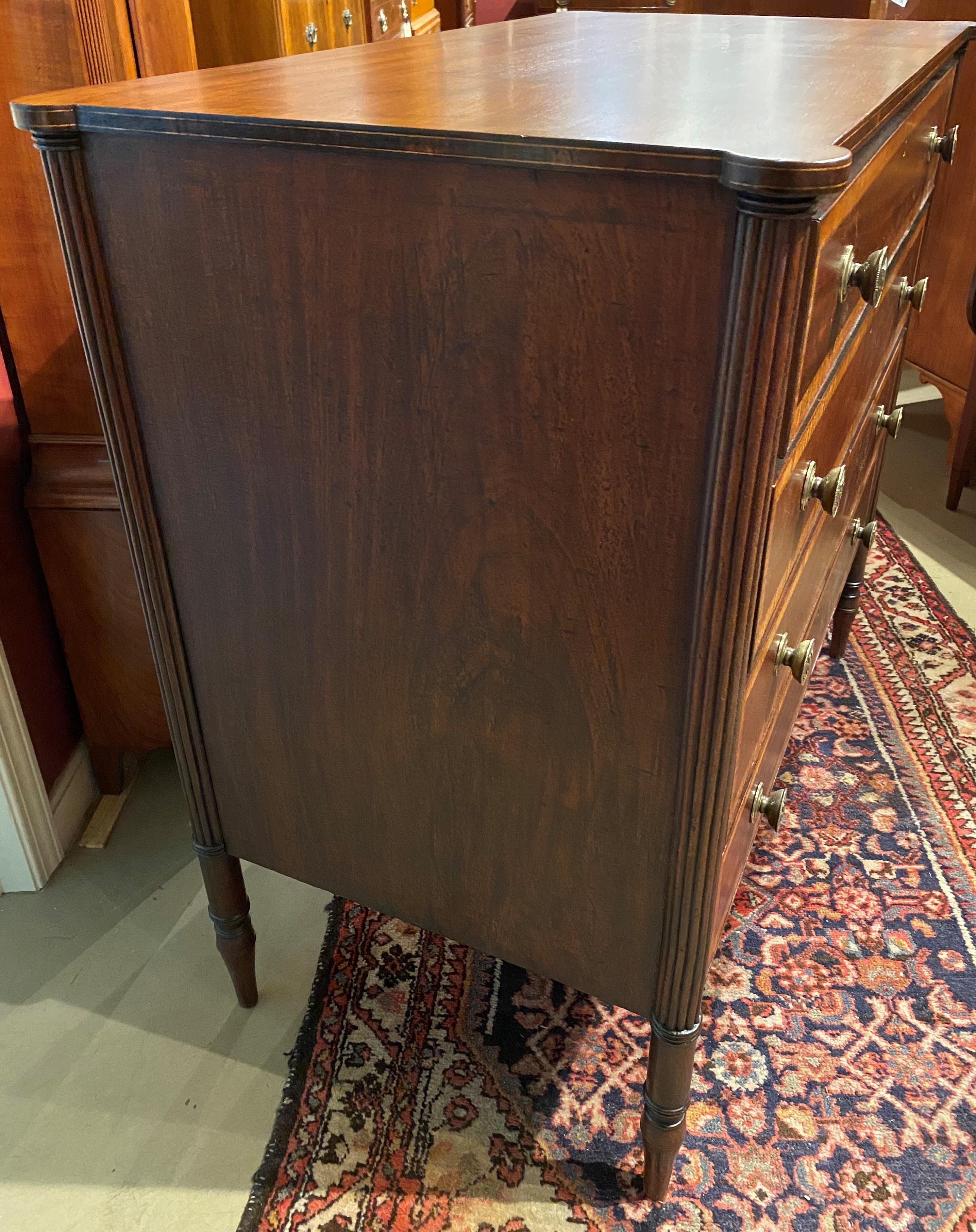 Seymour School Four-Drawer Chest in Mahogany with Nice Banding In Good Condition In Milford, NH