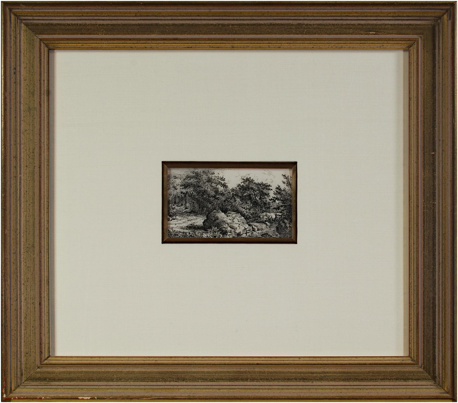 Paisaje del siglo XVIII grabado casa pastoral escena de la naturaleza árboles detallados tinta - Print Antiguos maestros de John Thomas Smith