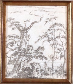 "Trees at the Edge of a Pond, " Original Landscape Etching