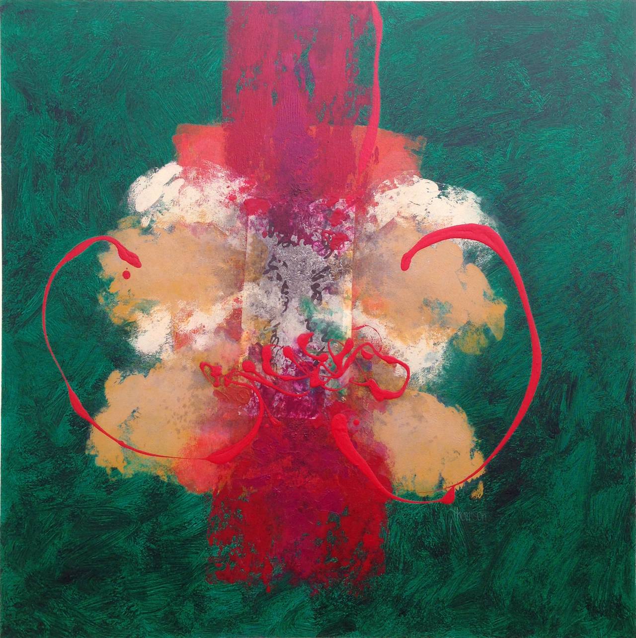 China Patch Abstract Painting, Oil on Canvas, Signed, 41x41 Inches