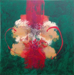 China Patch Abstract Painting, Oil on Canvas, Signed, 41x41 Inches