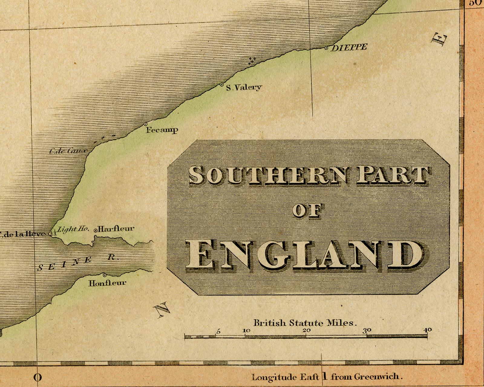 Antique map of the south of England by Thomson - Handcol. engraving - 19th c. - Old Masters Print by John Thomson