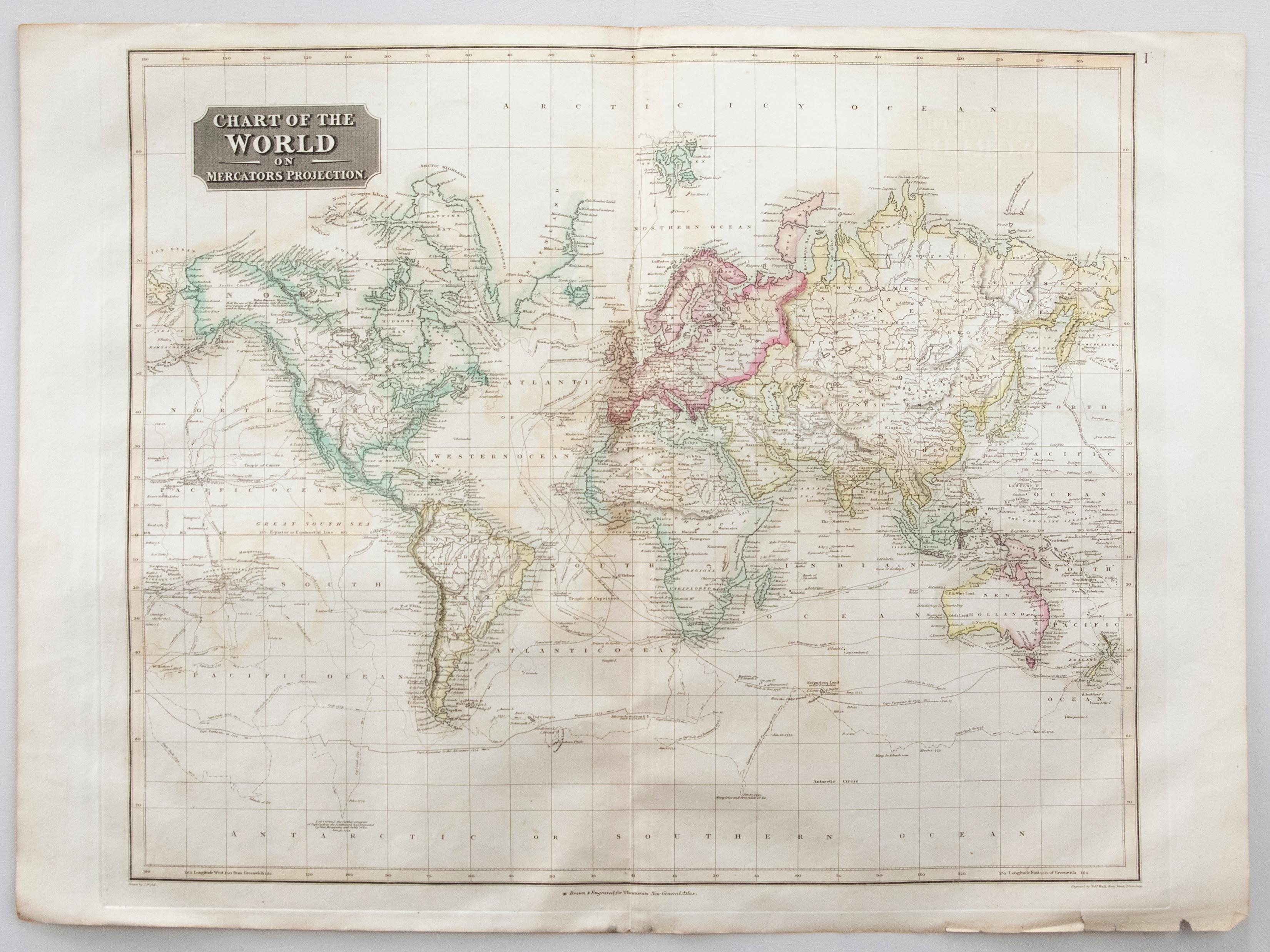 Kartengravur von John Thomson (1777-1840) – 1830, Karteneigung, Weltkarte im Angebot 1