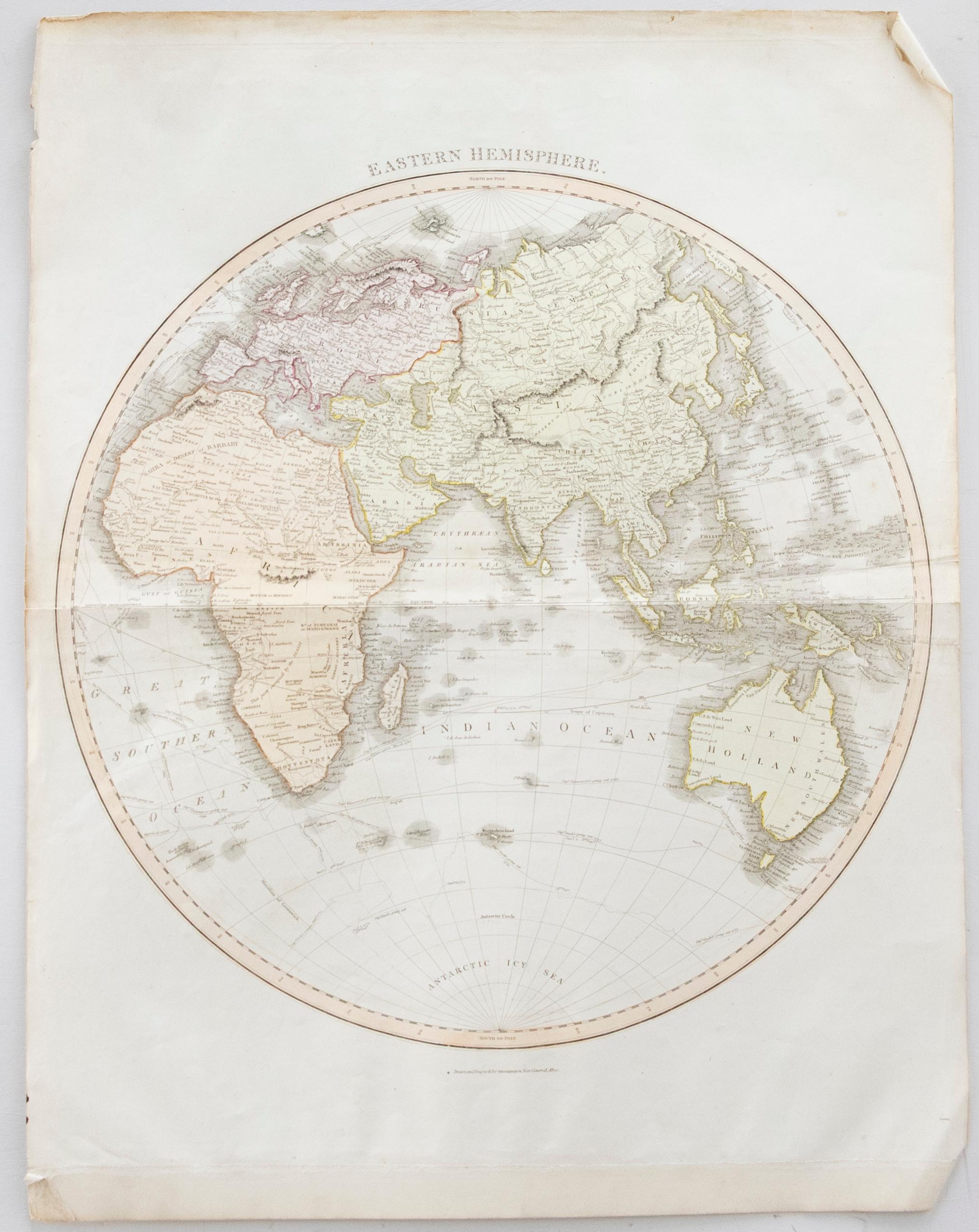 John Thomson (1777-1840) - 1830 Map Engraving, Eastern Hemisphere For Sale 1