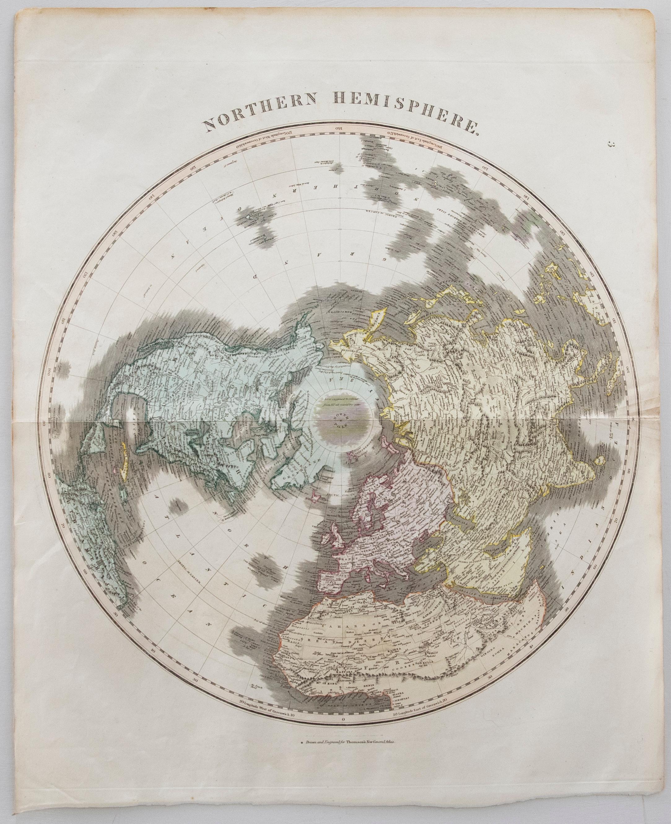 John Thomson (1777-1840) - 1830 Map Engraving, Northern Hemisphere For Sale 1