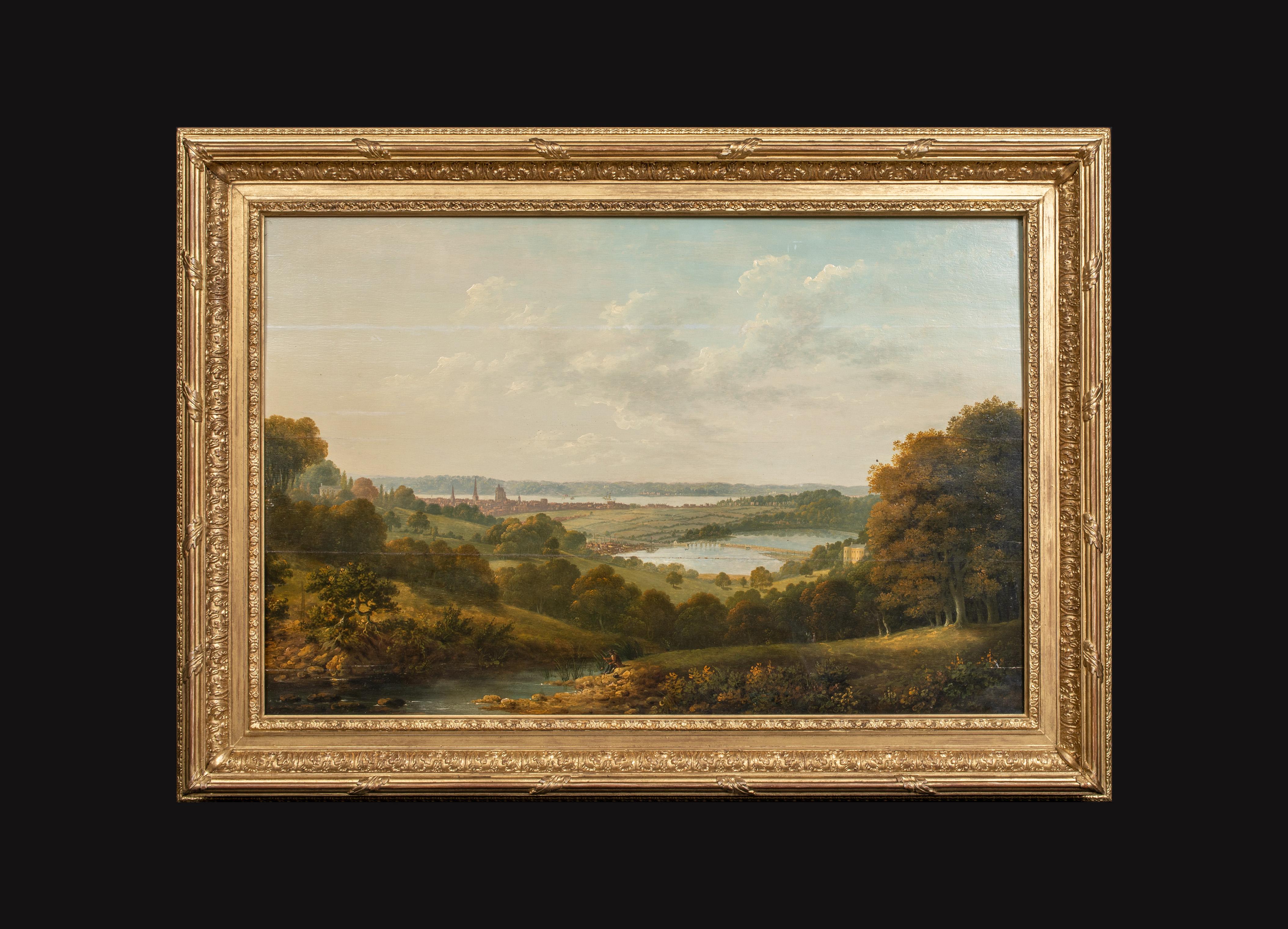 Vue de Southampton depuis la rivière Itchen et l'eau de Southampton à distance - Painting de John Tobias Young