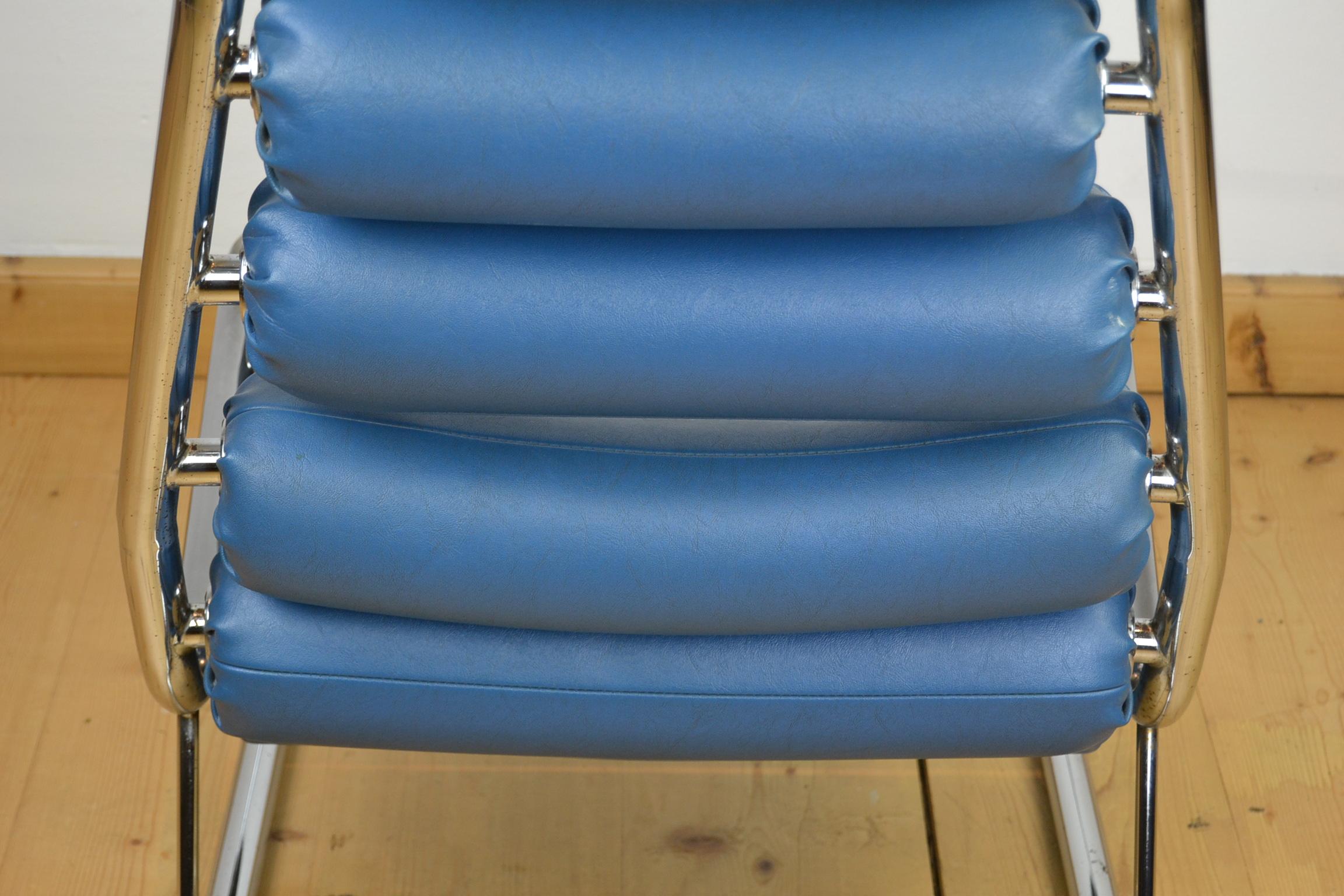 1970s Blue Club Chair with Rollers For Sale 3