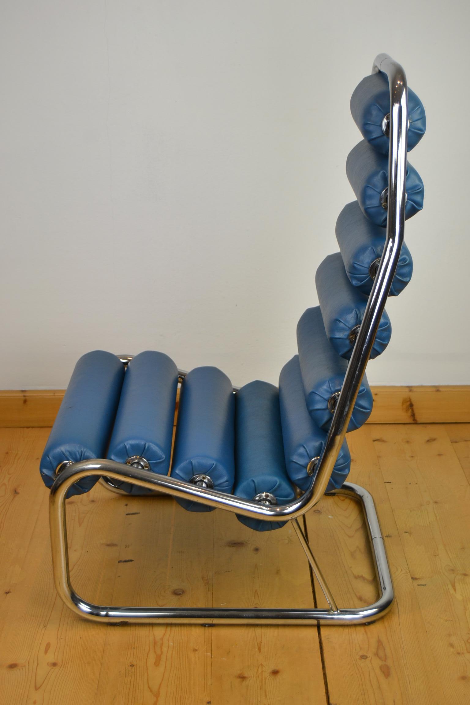 1970s Blue Club Chair with Rollers For Sale 4