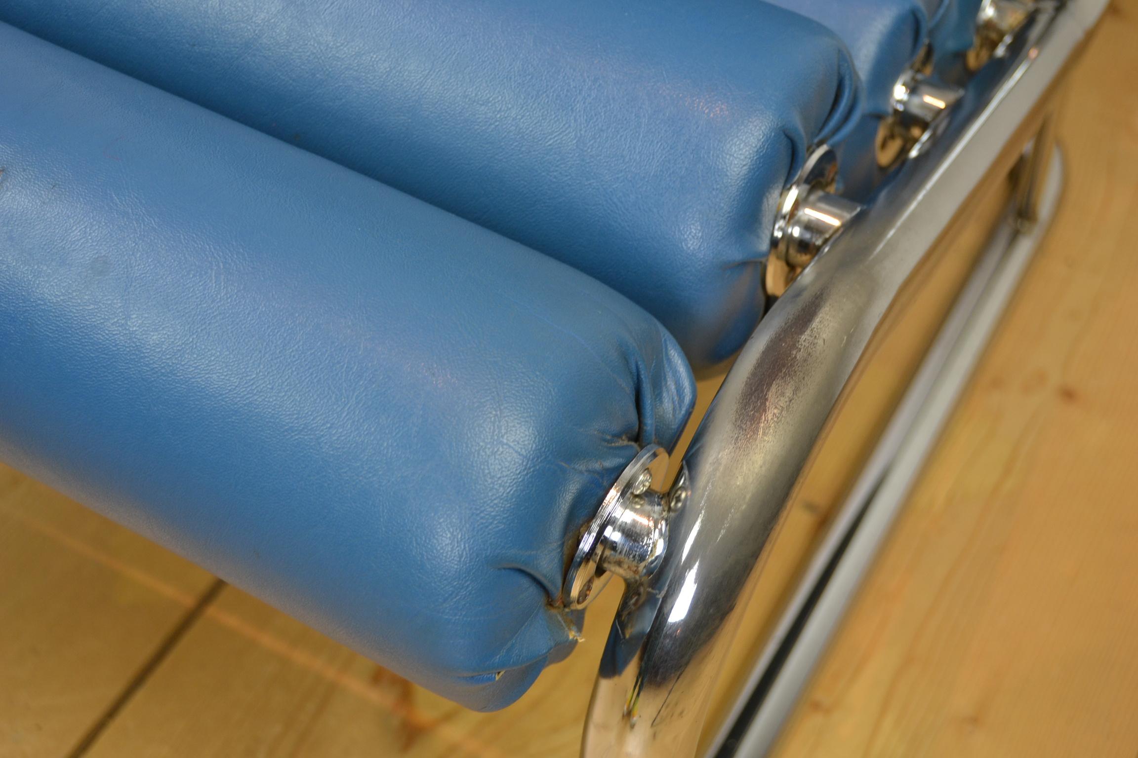 1970s Blue Club Chair with Rollers For Sale 8