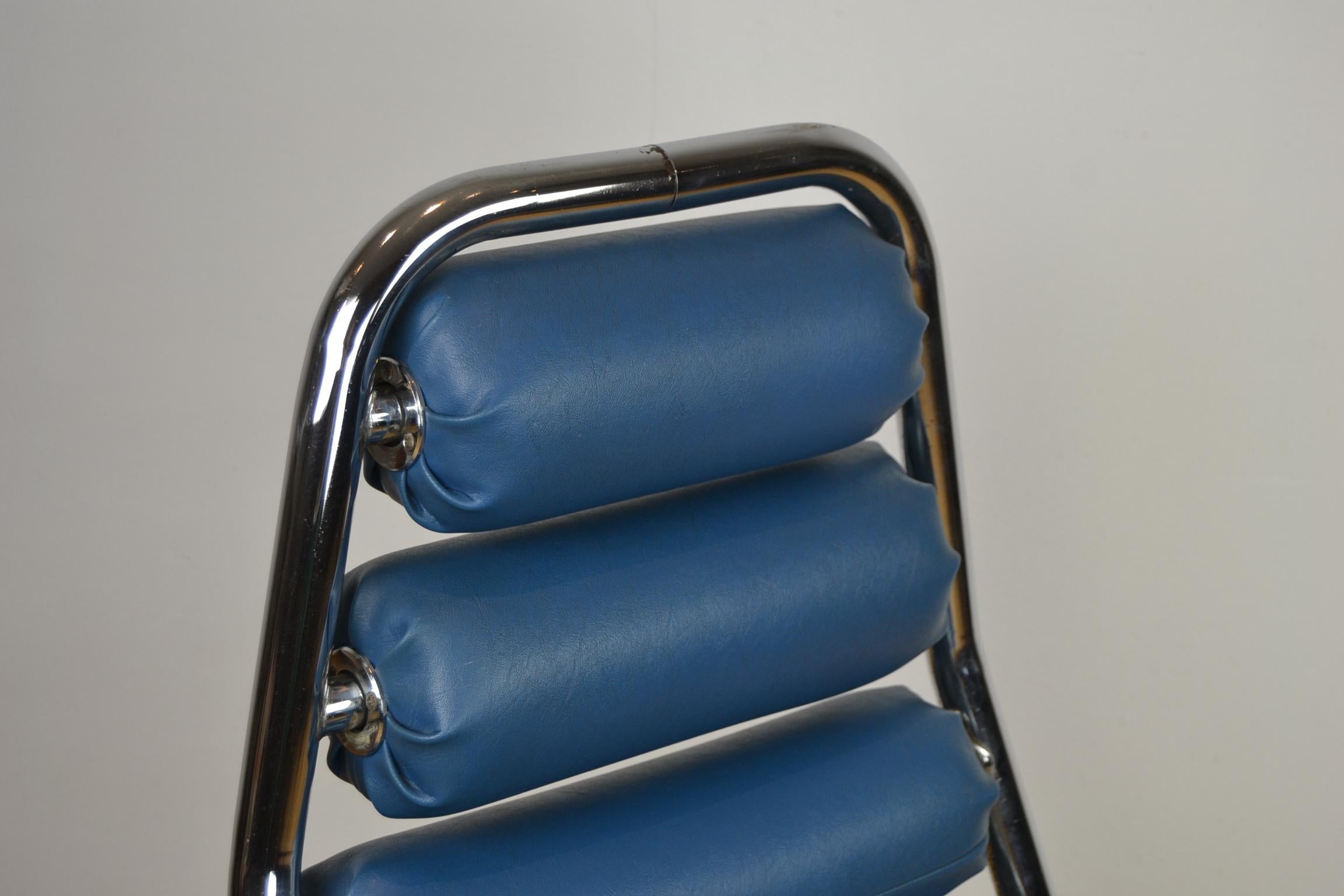 Mid-Century Modern 1970s Blue Club Chair with Rollers For Sale