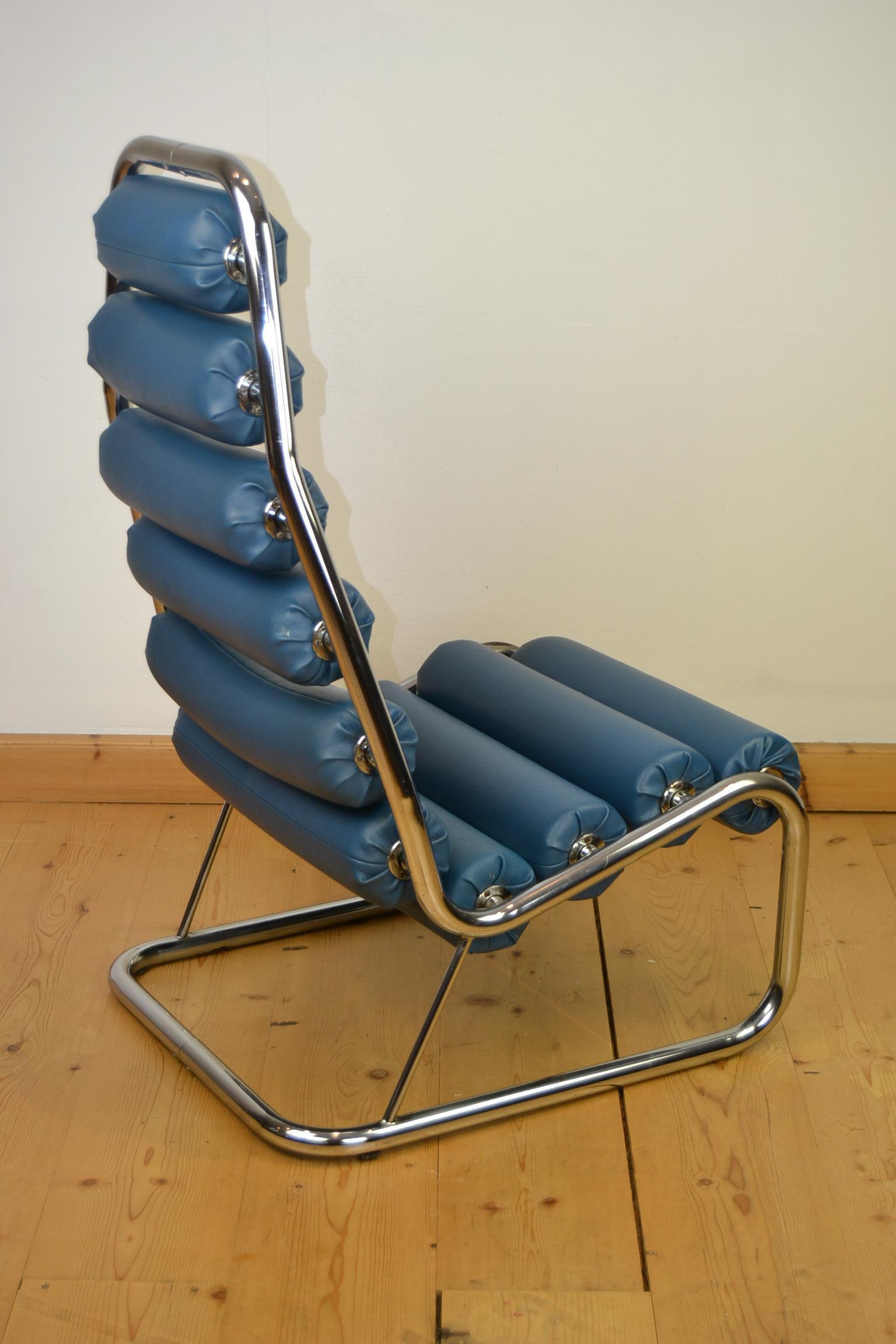 20th Century 1970s Blue Club Chair with Rollers For Sale