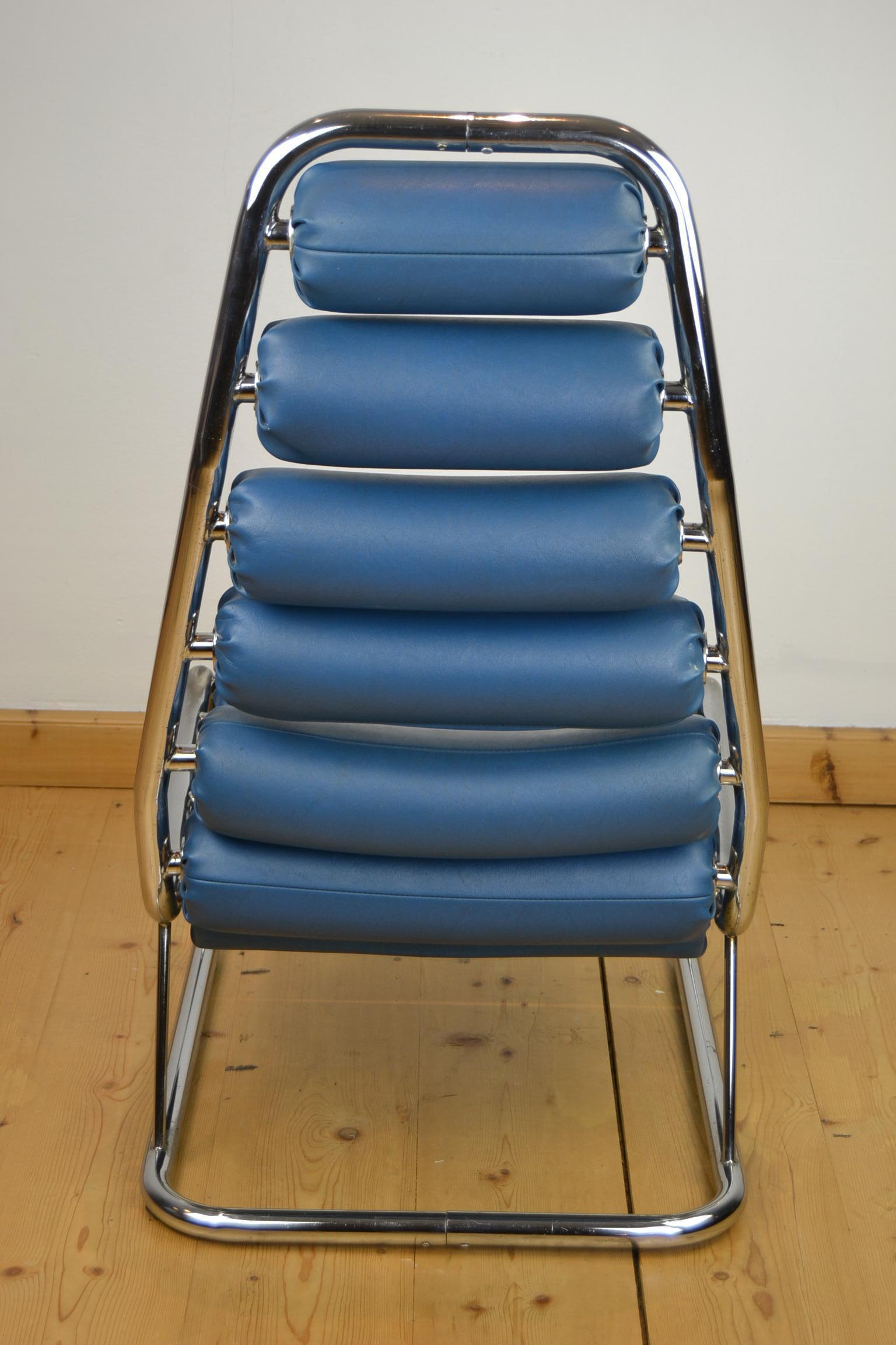 1970s Blue Club Chair with Rollers For Sale 1
