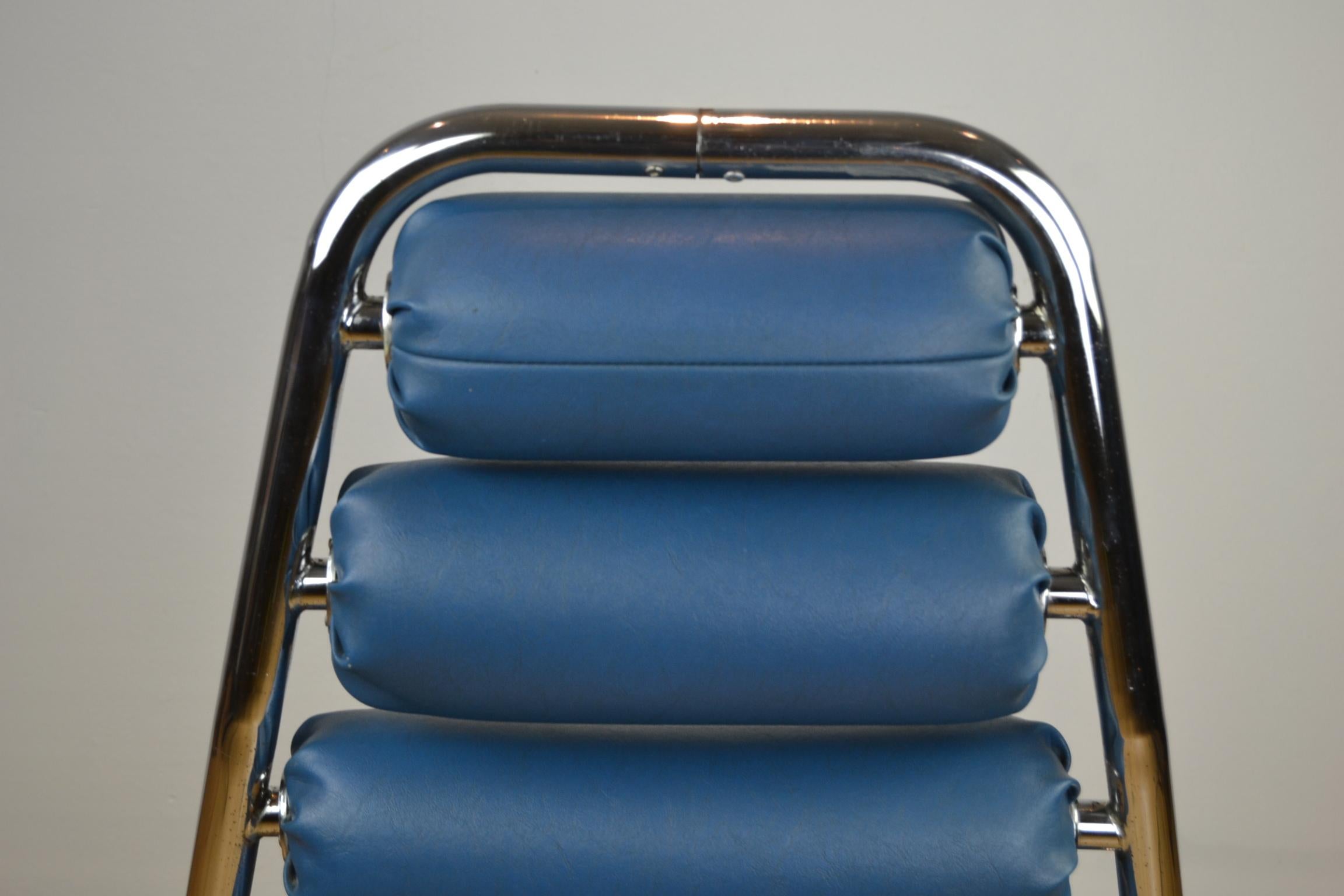 1970s Blue Club Chair with Rollers For Sale 2