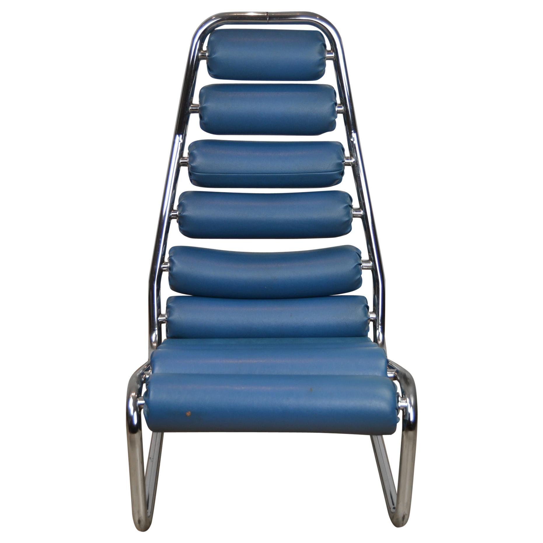 1970s Blue Club Chair with Rollers For Sale