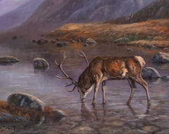 Majestic Scottish Stag in Highland Landscape Signed Original Oil Painting