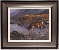 Majestic Scottish Stag in Highland Landscape Signed Original Oil Painting