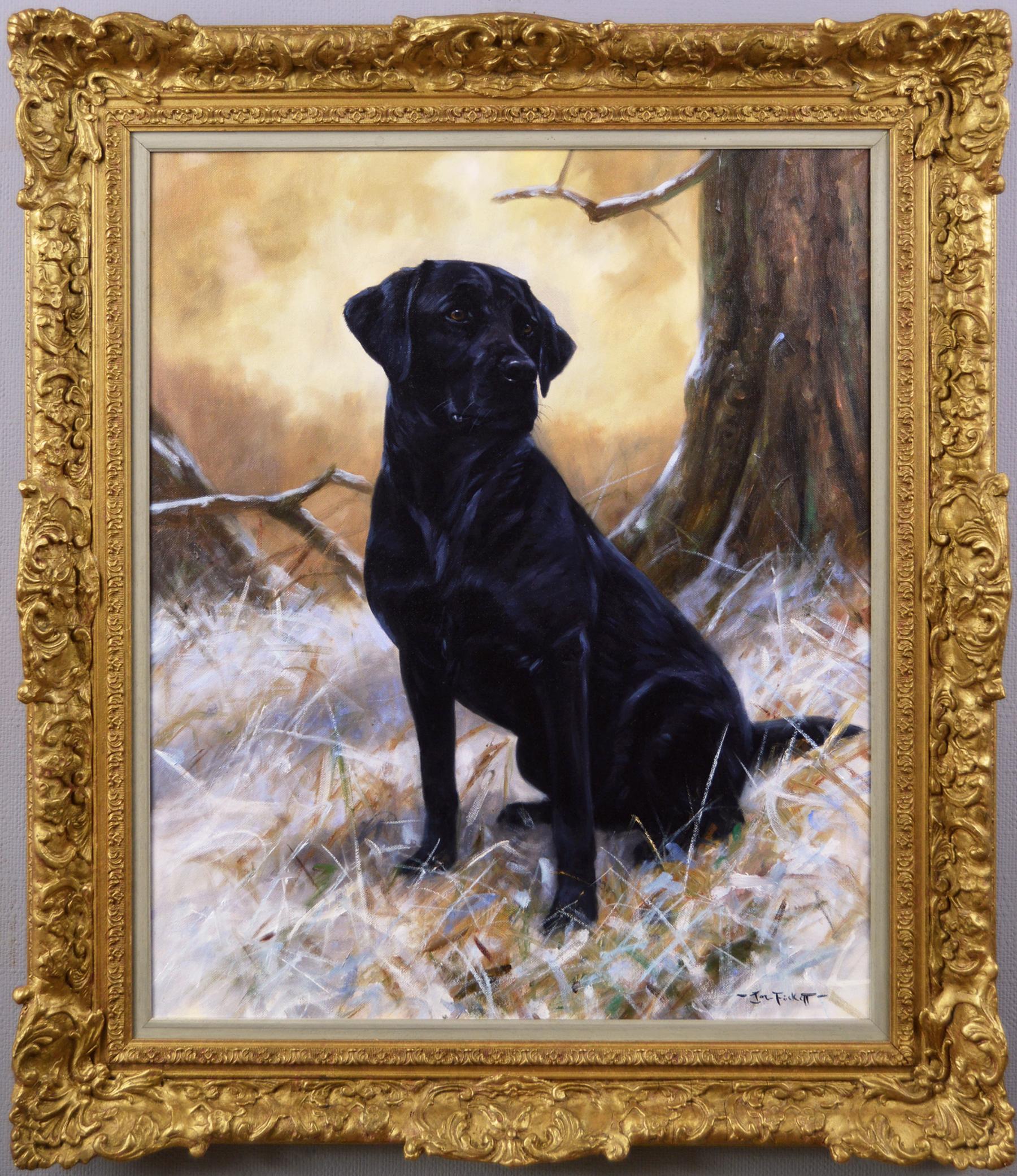 John Trickett Animal Painting - Dog portrait oil painting of a black labrador 