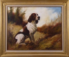 Portrait à l'huile d'un chien représentant un épagneul springer