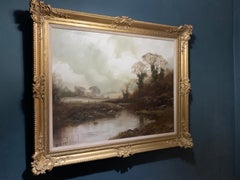 Fly Fishing Evening on the River Large Original Oil Painting signed