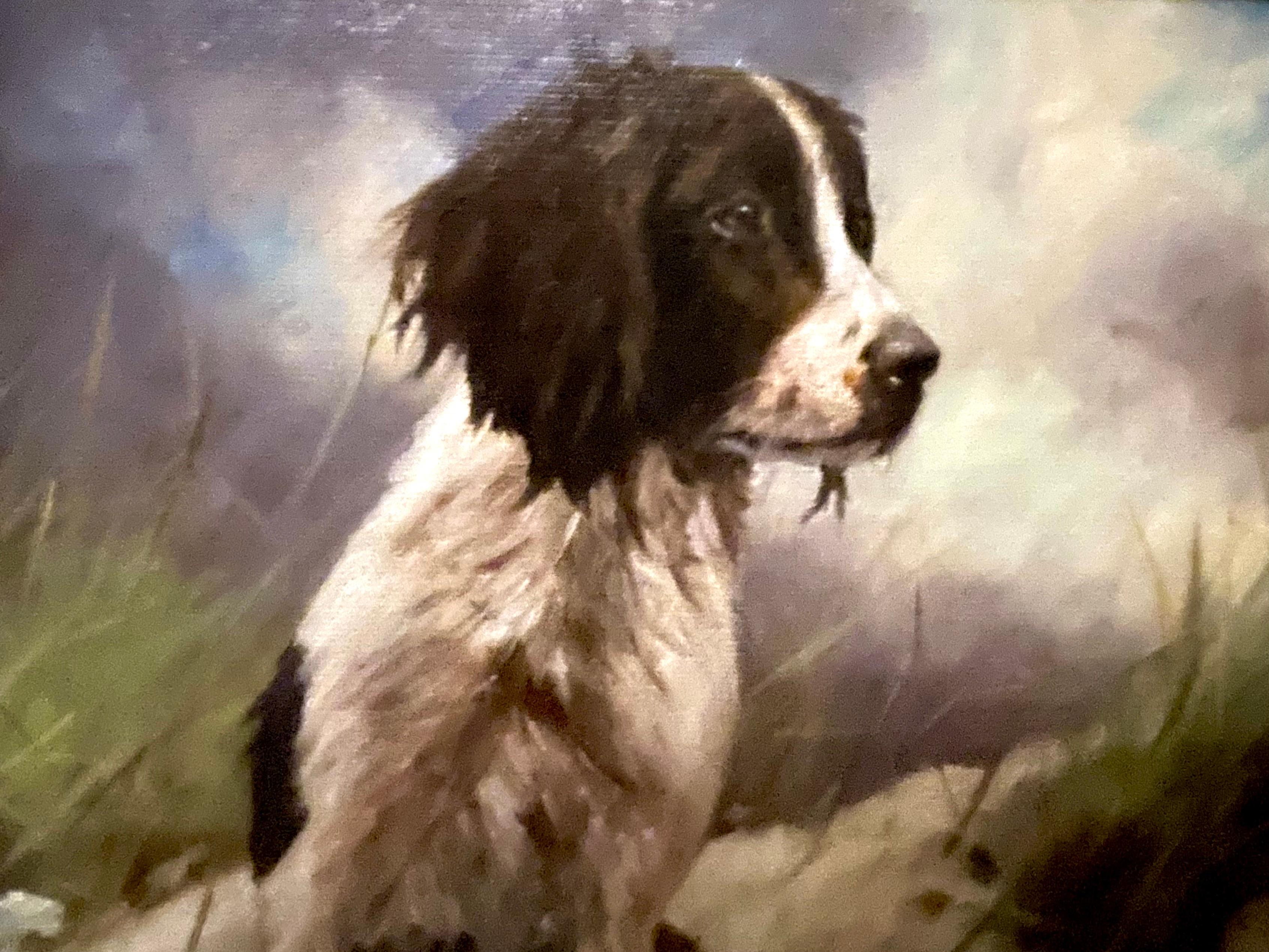 Springer Spaniel in Winter, Oil 20th century - Contemporary Painting by John Trickett