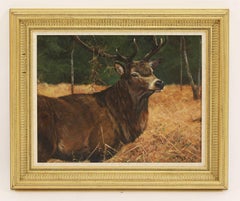 Stag in Woodland Landscape Beautiful Autumn Colours - Original Oil Painting
