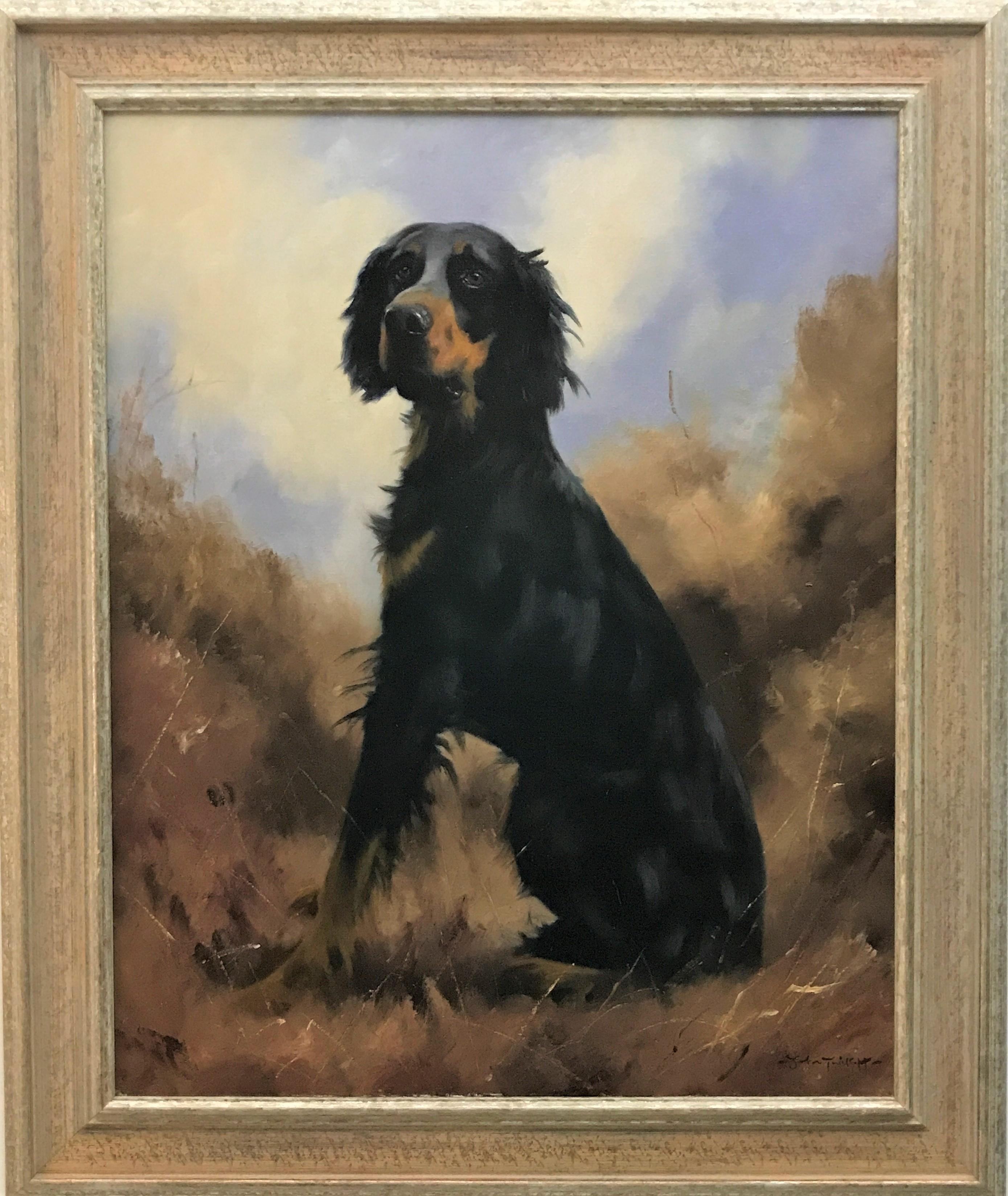 Étude d'un Gordon Setter, huile sur toile originale, artiste animalier britannique du 20e siècle - Painting de John Trickett