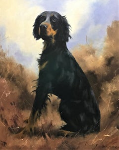 Study of a Gordon Setter, original oil on canvas, 20thC British animal artist