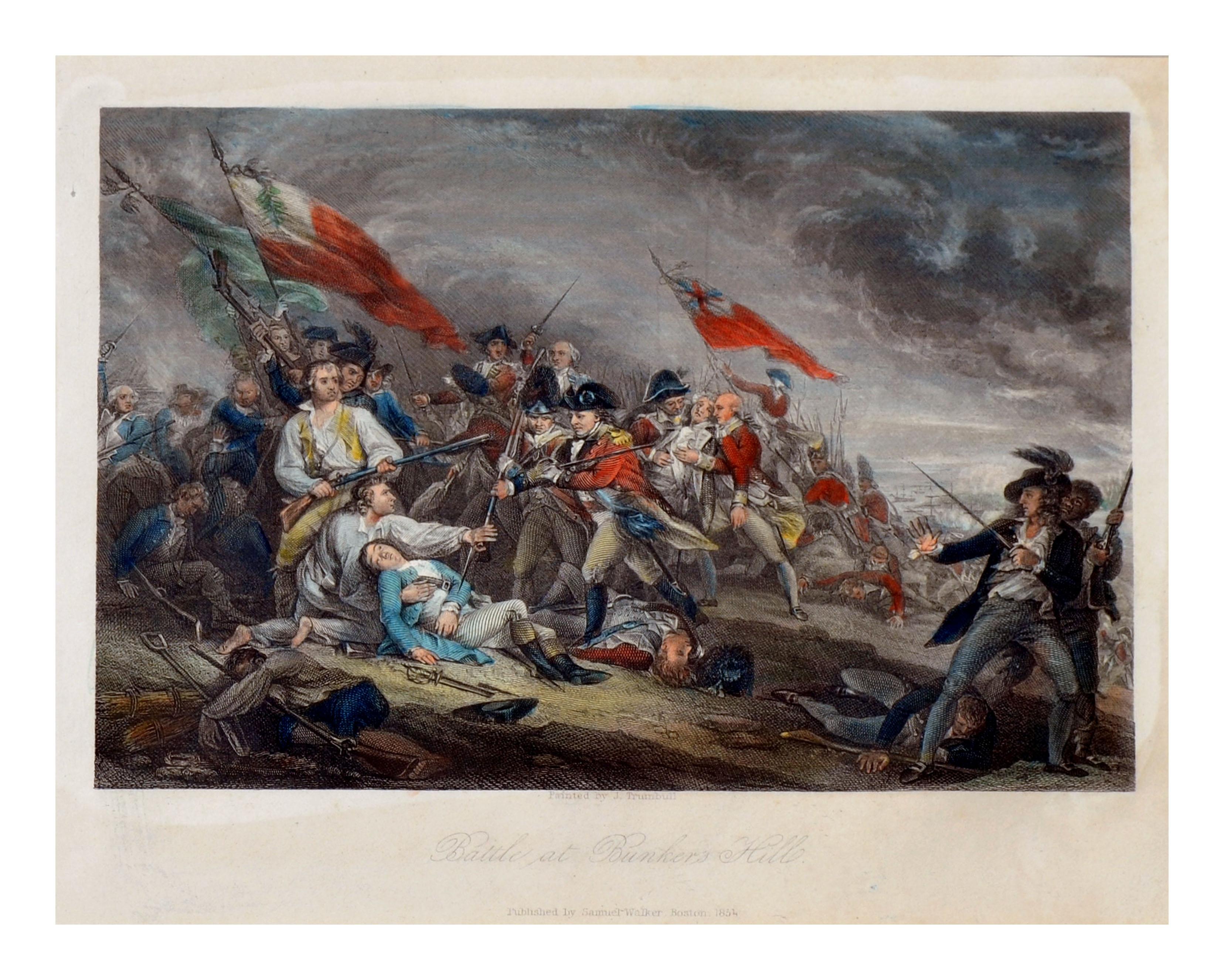 Battle at Bunker Hill - Hand Colored Engraving  - Print by John Trumbull