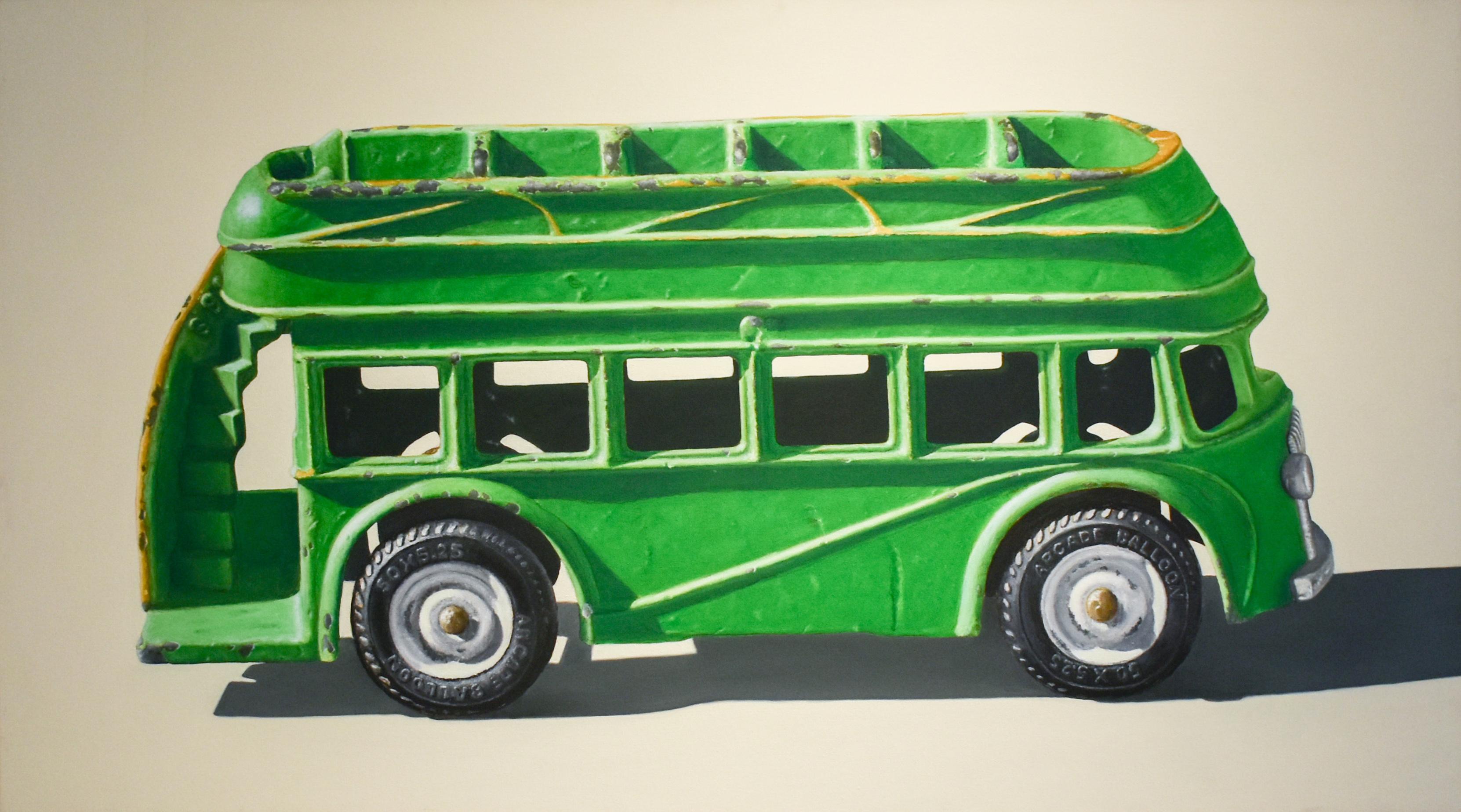 John Tully Geyer Figurative Painting - Green Bus (Vivid Realist Oil on Canvas of VW Van on White Background)