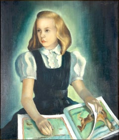 Young Girl with Horse Illustrations Original Oil on Linen by John Turner 1941