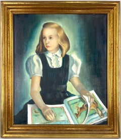 Young Girl with Horse Illustrations Original Oil on Linen by John Turner 1941