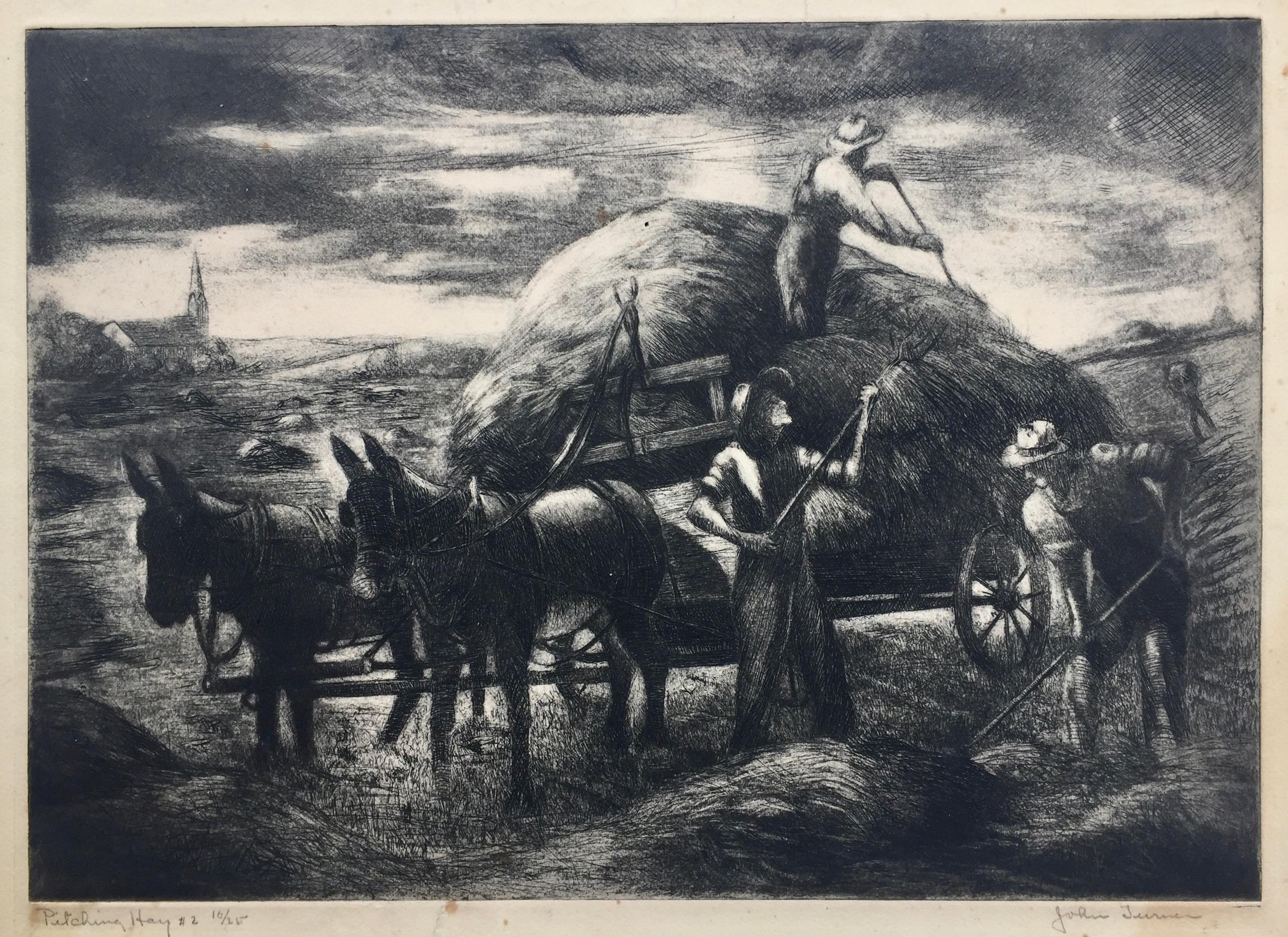 PITCHING  HAY  - Created for the WPA /  Federal Arts Project - (FAP) - Print by John Turner (b.1916)