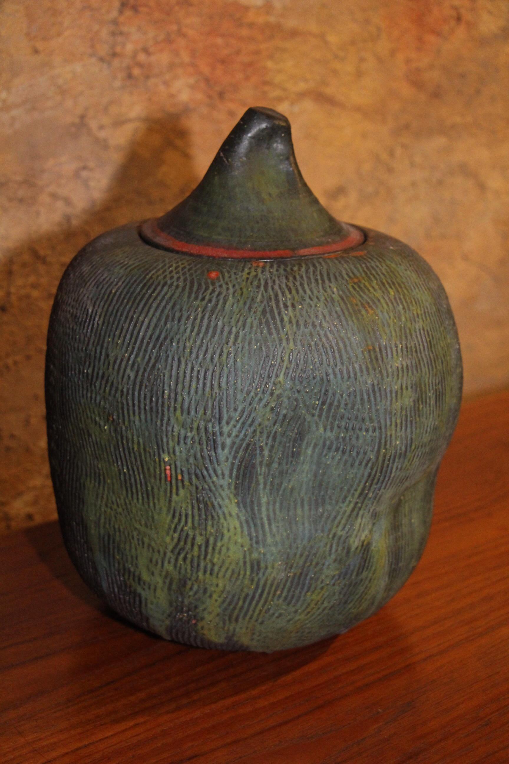 John Tuska Lidded Stoneware Vessel In Good Condition For Sale In Palm Springs, CA