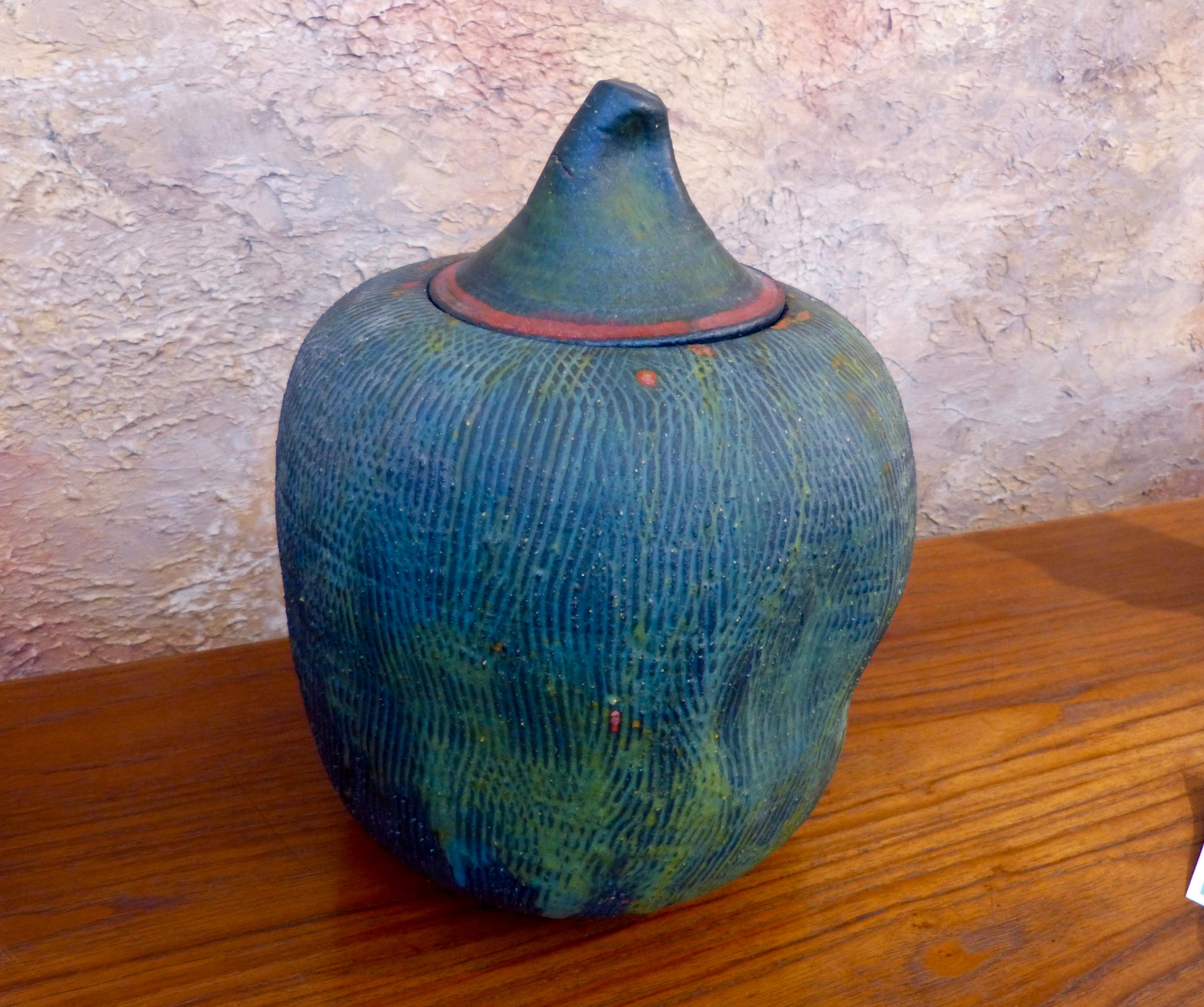 Terracotta John Tuska Lidded Stoneware Vessel For Sale