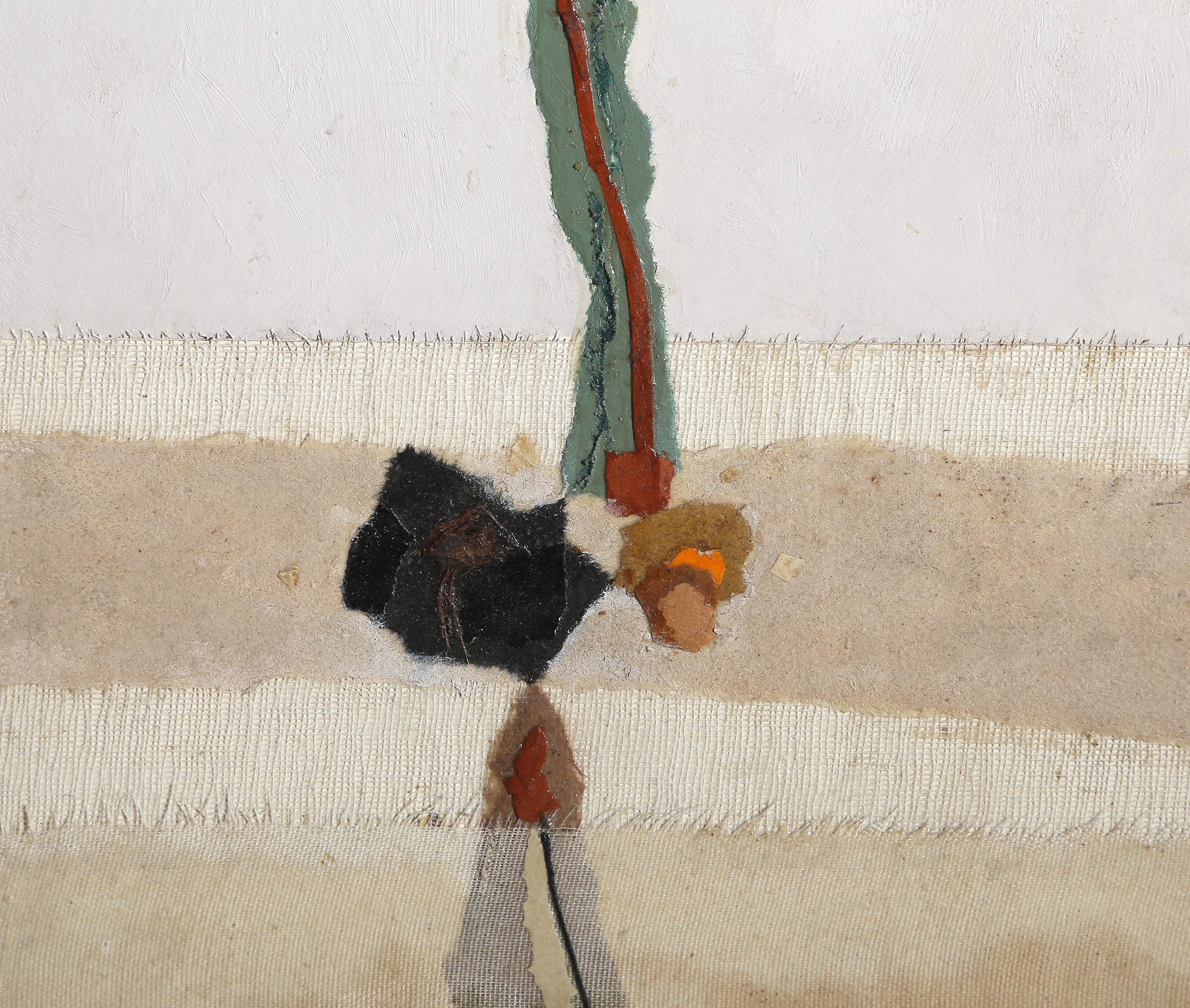 Planta en flor, acrílico minimalista y collage sobre tabla de John Urbain en venta 2