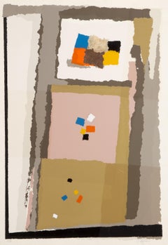 Checkered Room, minimalistischer Raumteiler und Collage auf Papier von John Urbain