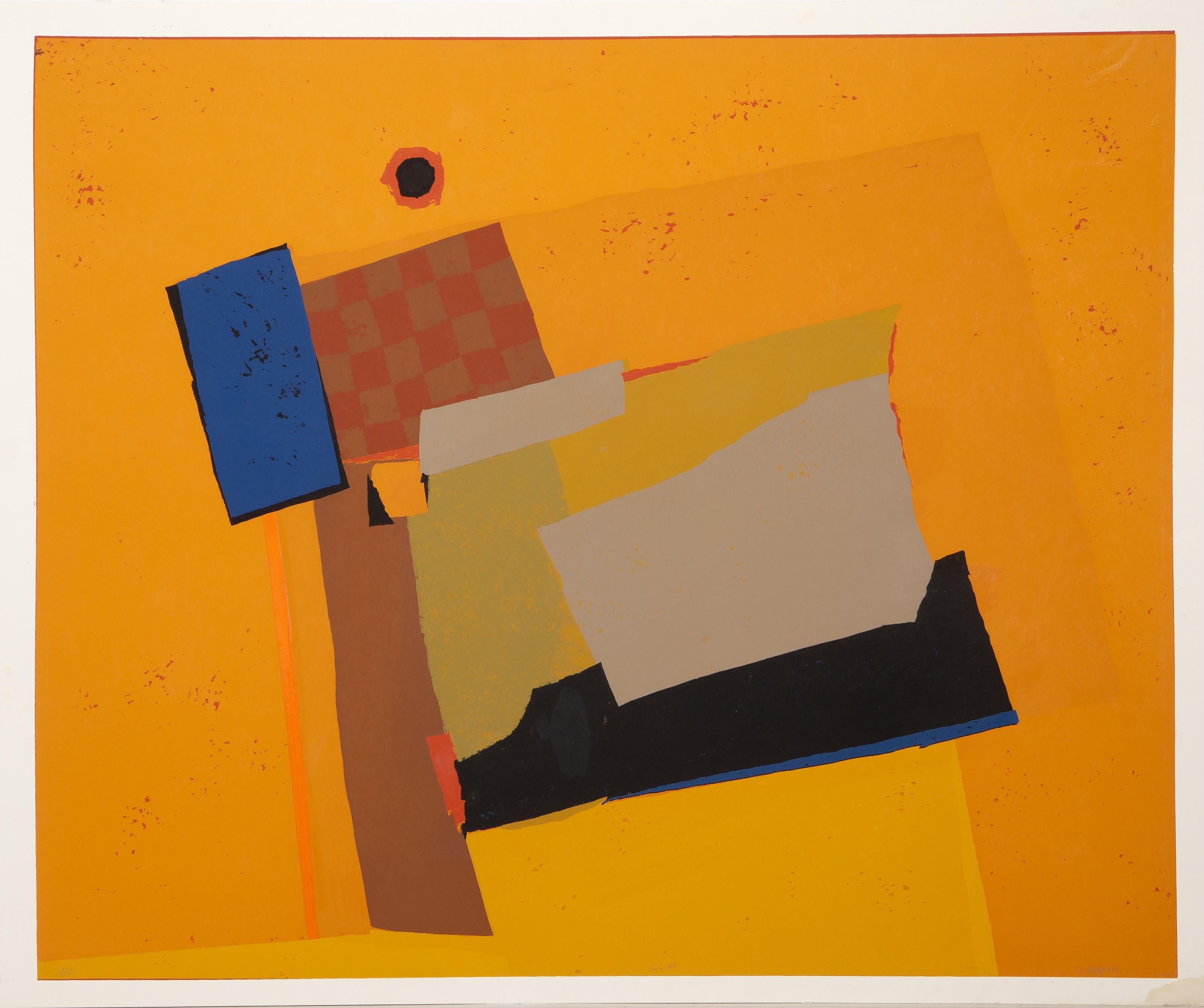 John Urbain, Belga/Americano (1920 - 2009) - C.M II, Anno: circa 1975, Medium: Serigrafia e collage, firmato, numerato e titolato a matita, Edizione: AP, Dimensioni immagine: 28 x 33,75 pollici, Dimensioni: 29,75 x 36 pollici (75,57 x 91,44 cm)