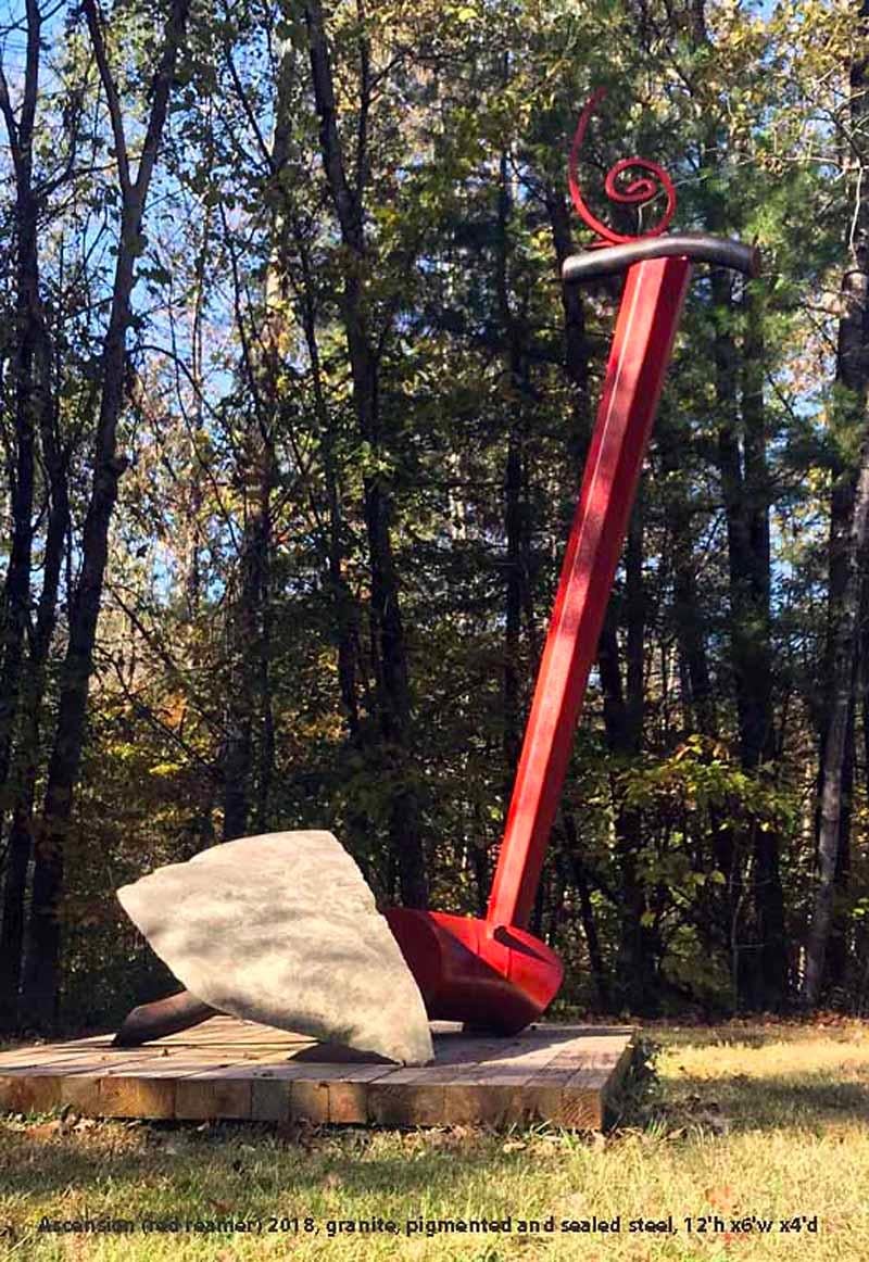 Sculpture d'extérieur abstraite « Ascension », pierre, métal, industriel  en vente 5