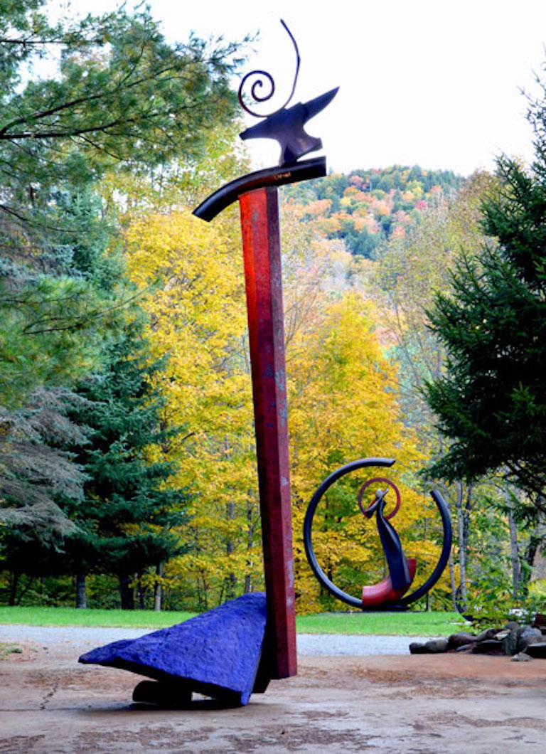 John Van Alstine Blue Ara Contemporary Abstract Outdoor Sculpture Stone Metal Industrial For Sale At 1stdibs