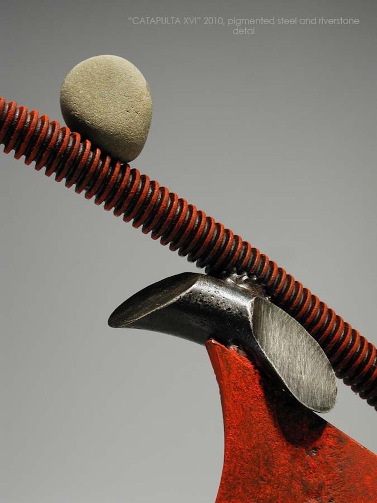Stone and metal, usually granite or slate and found object steel are central in my sculpture. The interaction of these materials is a major focus. On the most basic level the work is about the marriage of the natural with the human-made. Stone is
