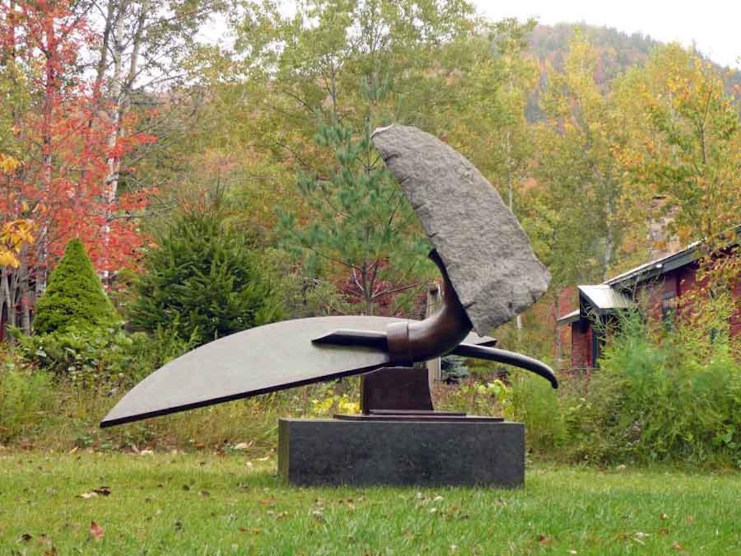 Round Mountain Landscape, John Van Alstine.
Stone and metal, usually granite or slate and found object steel are central in my sculpture. The interaction of these materials is a major focus. On the most basic level the work is about the marriage of