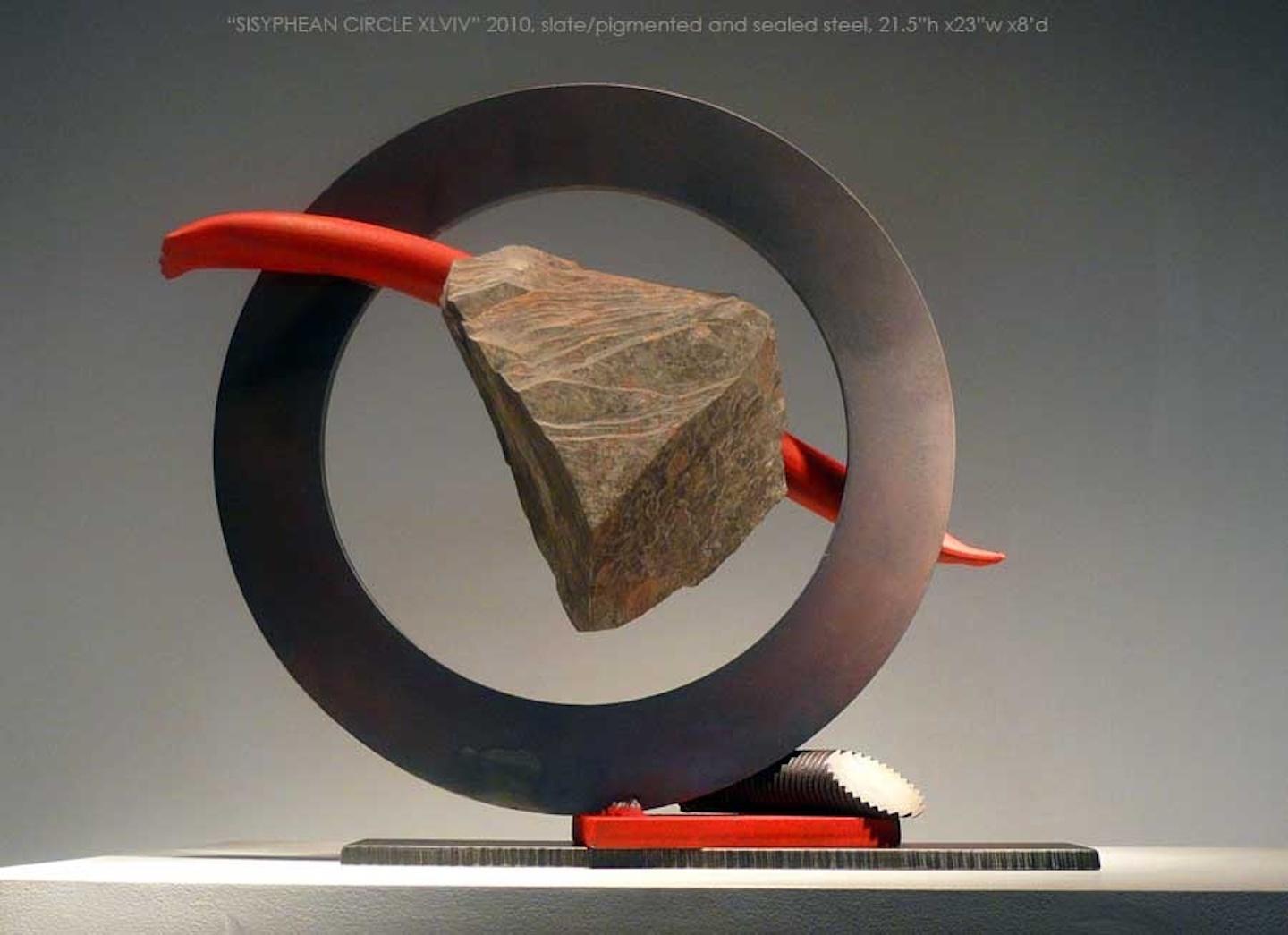 10" x 28" x 11" 
Small
Slate, Pigmented, and Sealed Steel

Stone and metal, usually granite or slate, and found object steel are central in my sculpture. The interaction of these materials is a major focus. On the most basic level, the work is about